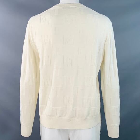 MR TURK Size XL Cream Monogram Merino Wool Crew Neck Pullover - Picture 4 of 9